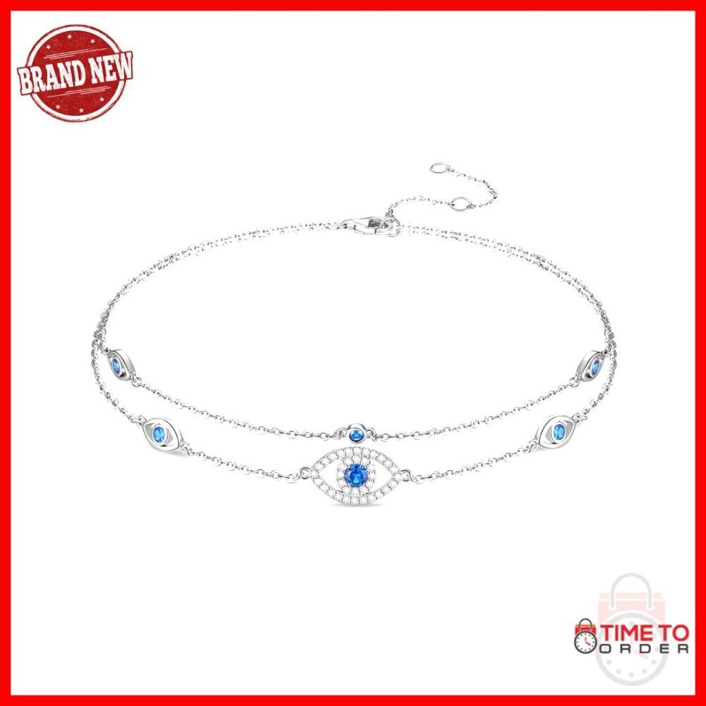 925 Sterling Silver Adjustable Anklet Evil Eye Birthstone Jewelry Gift
